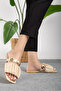 Women's Cream Stone and Drawstring Detailed Slippers - 3