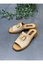 Cream Leather Buckle Orthopedic Women's Daily Slippers - 4