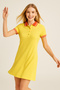 Women's Polo Neck Short Sleeve Dress Light Yellow