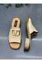 Cream Leather Buckle Orthopedic Women's Daily Slippers - 3