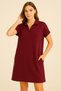 Women's Pocket Polo Neck Dress Claret Red