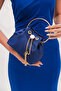 Navy Blue Satin Women's Evening Dress Wedding Bag with Handle and Chain Strap