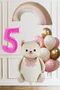 5Th Birthday Cream Bow Tie Bear Balloon Set with Pink Rainbow and 10 Balloons