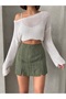 Slit Detail Linen Blended Mini Shorts Skirt Mıssetk2640 - 3