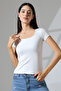 Bluff Square Collar Short Sleeve Bamboo Slim Fit Women's Blouse & Tshirt & T-Shirt - White - 4