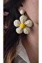 Beige color wicker bud detail flower figure earrings - 2