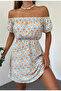 Women's Wrinkled Crinkle Fabric Madonna Collar Light Blue Mini Dress - 3