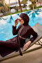 Brown Full Covered Hijab Swimsuit with Belt, Water Drain M2533 - 2
