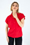 Women's Bat Sleeve Red Viscose Shirt - 4