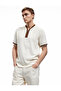 Zippered V-Neck Regular Fit Short Sleeve Knitwear T-Shirt - 2