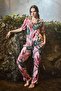 Leaf Patterned Front Buttoned Satin Bottom Top Set