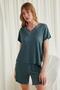Short Sleeve Lace V-Neck Shorts Set - 4