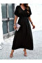 Women's Short Sleeve V-Neck Long Viscose Dress with Elastic Waist - 6