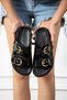 Lucia Women's Black Double Gold Buckle Detailed Comfortable Sole Daily Slippers - 2