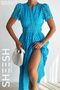 Turquoise Blue Perforated Long Dress with Scallop Detail - 4