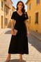 Women's Short Sleeve V-Neck Long Viscose Dress with Elastic Waist - 5