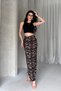 Women's Brown High Waist Leopard Print Wrinkled Stretchy Fabric Long Pencil Skirt - 2