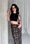 Crop Tank Top with Crew Neck, Leopard Print Wrap Around Pencil Skirt Set - 2