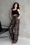 Square Neck Corded Fabric Crop & Leopard Patterned Bürümcük Palazzo Pants Women's Two-Piece Set - 4