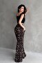 Square Neck Corded Fabric Crop & Leopard Patterned Bürümcük Palazzo Pants Women's Two-Piece Set - 8
