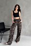 Square Neck Corded Fabric Crop & Leopard Patterned Bürümcük Palazzo Pants Women's Two-Piece Set