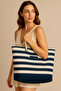 Women's Beach Bag, Zipper Bag, Striped Rope Drawstring, Women's Bag, with Pocket Inner Lining - 2
