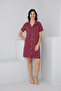 Burgundy Patterned Buttoned Shirt Collar Nightgown Dress 7830 - 2
