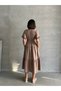 Women's Mink Lace Detailed Linen Textured Dress - 6