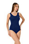 Women's Lycra Flexible Gathering Breast Pad Navy Blue Swimmer Swimsuit