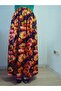 Elastic Waist Vibrant Colorful Patterned Viscose Press Fabric Maxi Length Skirt