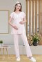 Women's Powder Special Design Lace Maternity 3-Piece Pajamas Set with Dressing Gowns - 3