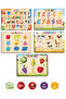 Wooden Educational Tutorial Cute Set of 5 Alphabet Numbers Shapes Vegetables Animals 5 Pieces - 2