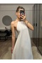 Cara White Halter Neck Backless 100% Bamboo Linen Dress - 5