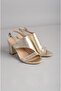 Seç 0117 Genuine Leather Heeled Shoes (8cm) Gold - 4