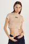 Women's Slim Fit Slim Fit 100% Cotton Crew Neck Printed Beige Crop T-Shirt - 3