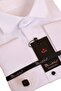 White Plus Size Black Stone Buttoned Groom Suit Stand Collar Cufflinks Slim Fit Tuxedo Shirt - 090 - 2