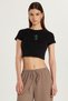 Women's Slim Fit 100% Cotton Crew Neck Printed Black Crop T-Shirt Blouse - 4