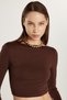 Women's Slim Fit Slim Fit Crew Neck Back Detailed Brown Blouse