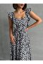 Women's Black Floral Patterned Summer Woven Dress with Ruffle Detail - 5