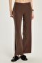 Women's Regular Fit Elastic Waist Modal Flared Brown Trousers