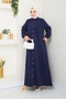 Ziyer Buttoned Denim Dress 1498 - Navy Blue