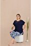 Short Sleeve Collar Detailed Capri Oversize Women's Pajama Set