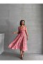 Women's Red Floral Patterned Summer Woven Dress with Ruffle Detail - 2