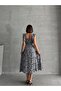 Women's Black Floral Patterned Summer Woven Dress with Ruffle Detail - 6