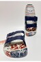 Non-Slip Anatomical Sole Navy Blue Double Banded Buckleless Women's Home Street Guest and Wet Floor Slippers - 3