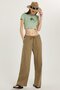 Women's Relax Fit Relaxed Cut Elastic Waist Tie Khaki Trousers - 4
