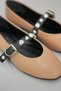Siena Black Beige Ballerina Shoes with Buckle Detail and Stones - 3