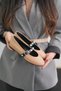 Siena Black Beige Ballerina Shoes with Buckle Detail and Stones