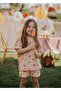 Girl's Summer Suit Pink Cherry Patterned 100% Cotton