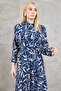 Patterned Viscose Dress Dark Blue - 2